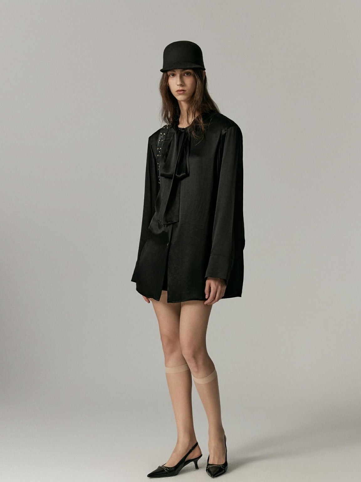 Ribbon-Tie Oversize Cape Blouse