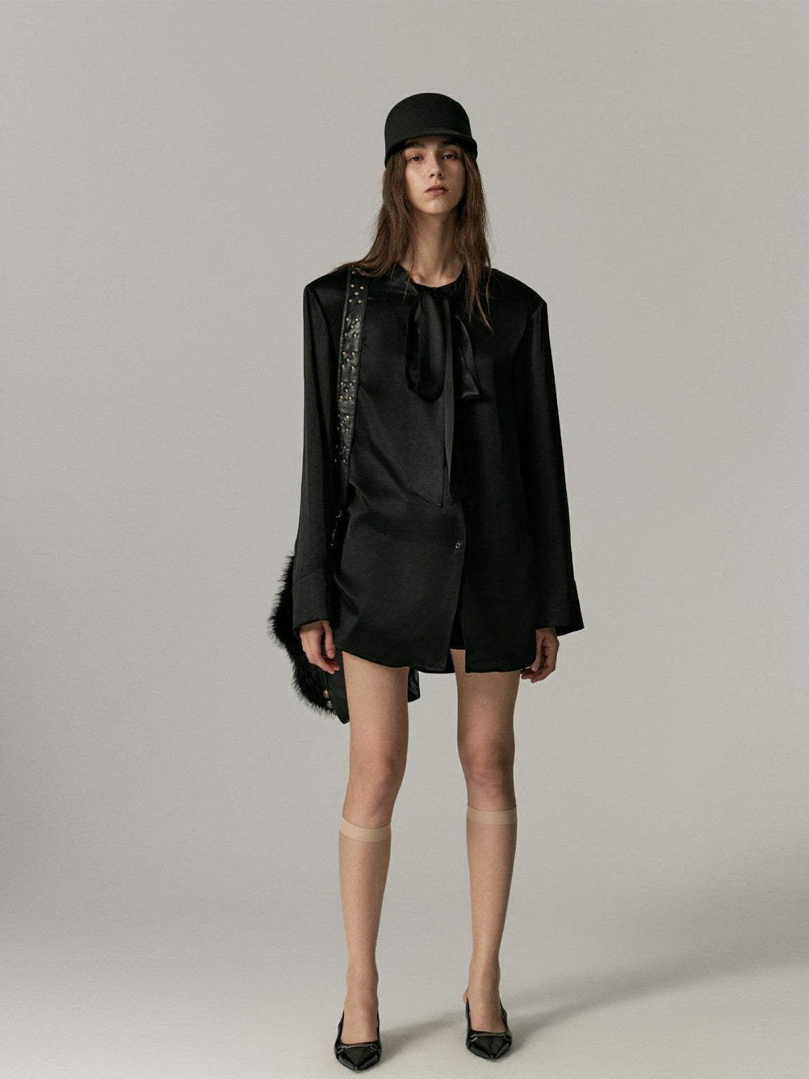 Ribbon-Tie Oversize Cape Blouse