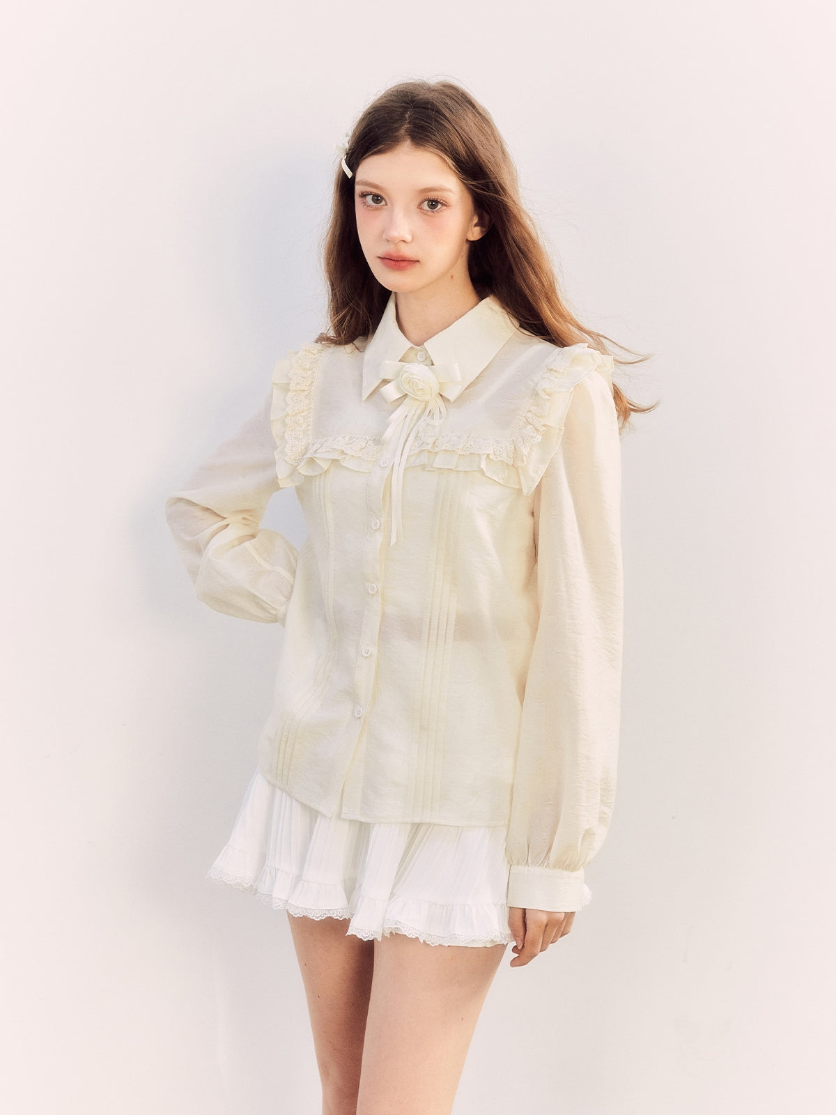 Rose Frill Big-Collar Retro Blouse