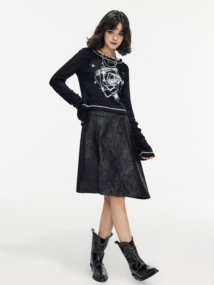 Leather Lace Asymmetry Middle Skirt