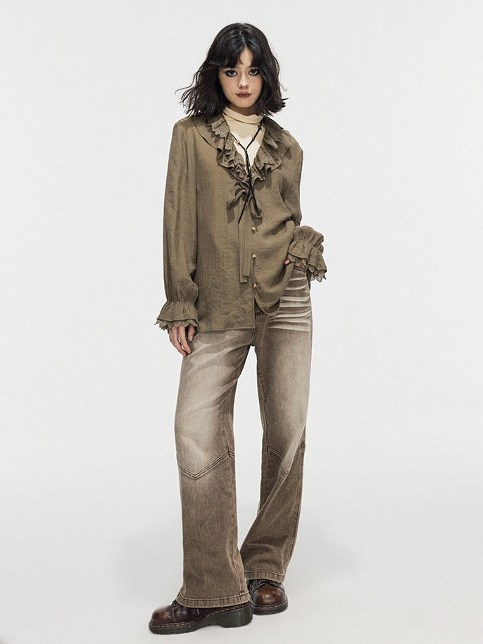 Modest Faded Denim Vintage Flare-Pants