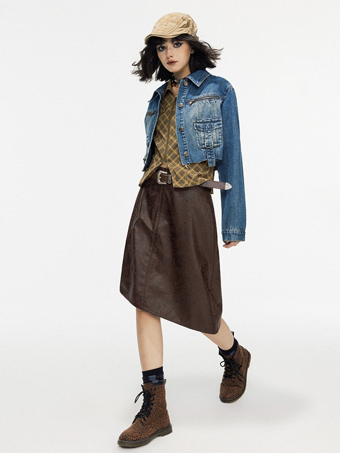 Leather Lace Asymmetry Middle Skirt