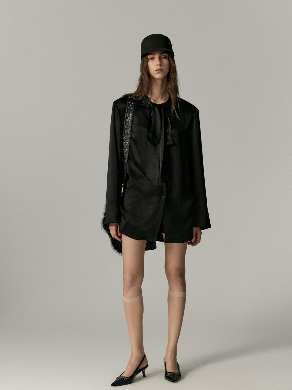 Ribbon-Tie Oversize Cape Blouse