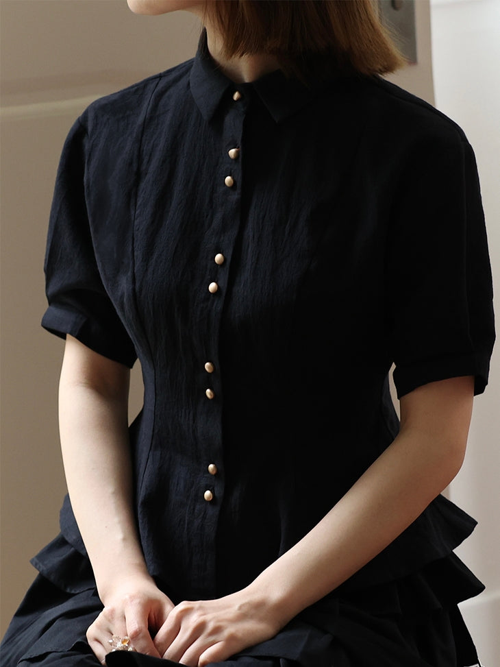 Natural Layered Simple Flare-Blouse&Gilet