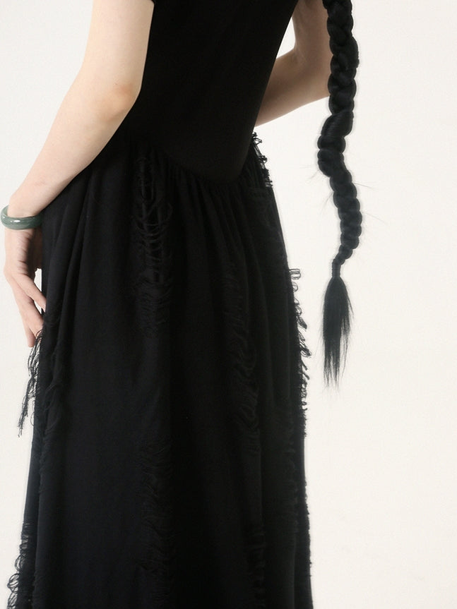 타이 염색 꽃 레이스 반 버튼 긴 일체형