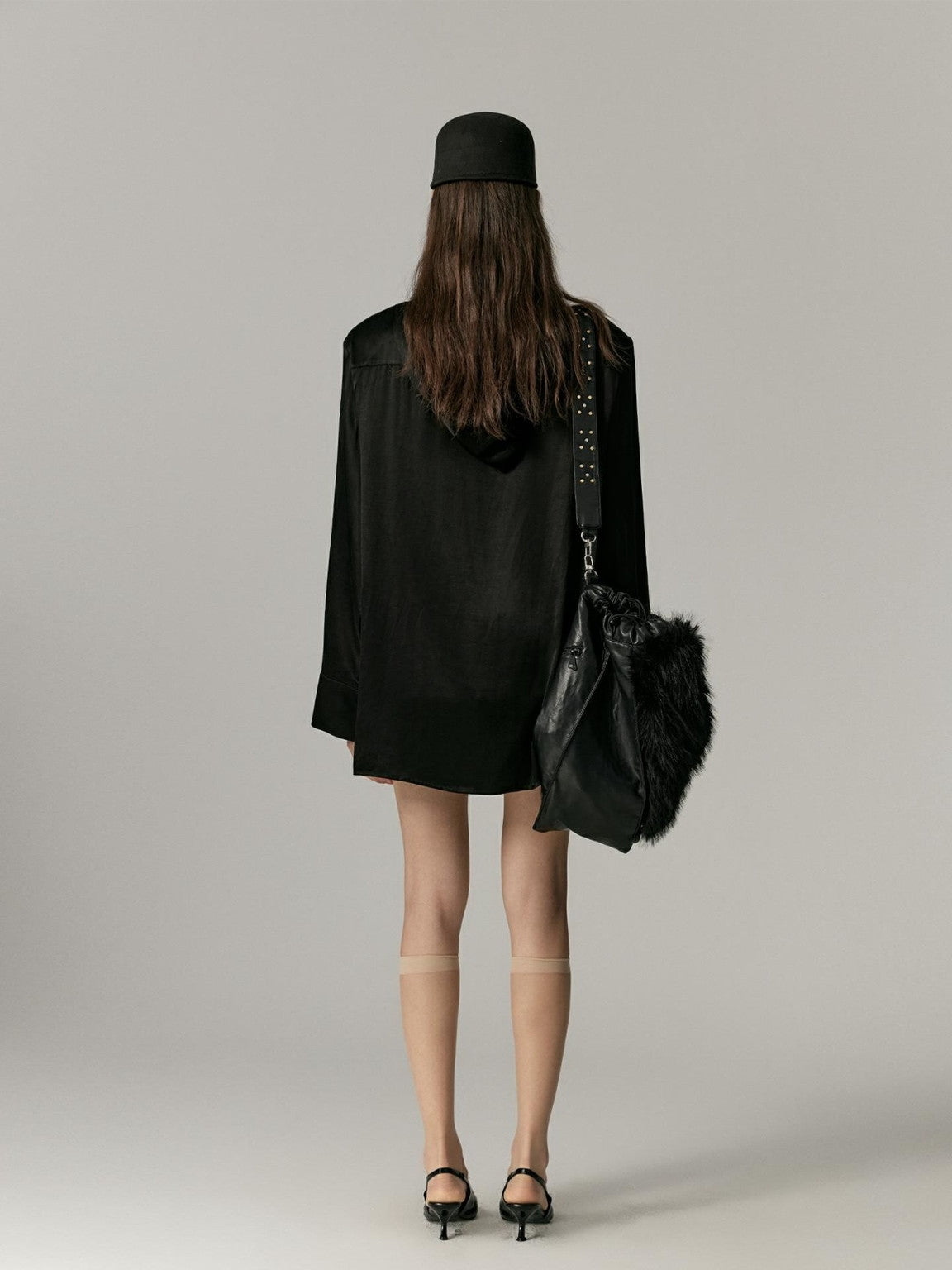 Ribbon-Tie Oversize Cape Blouse