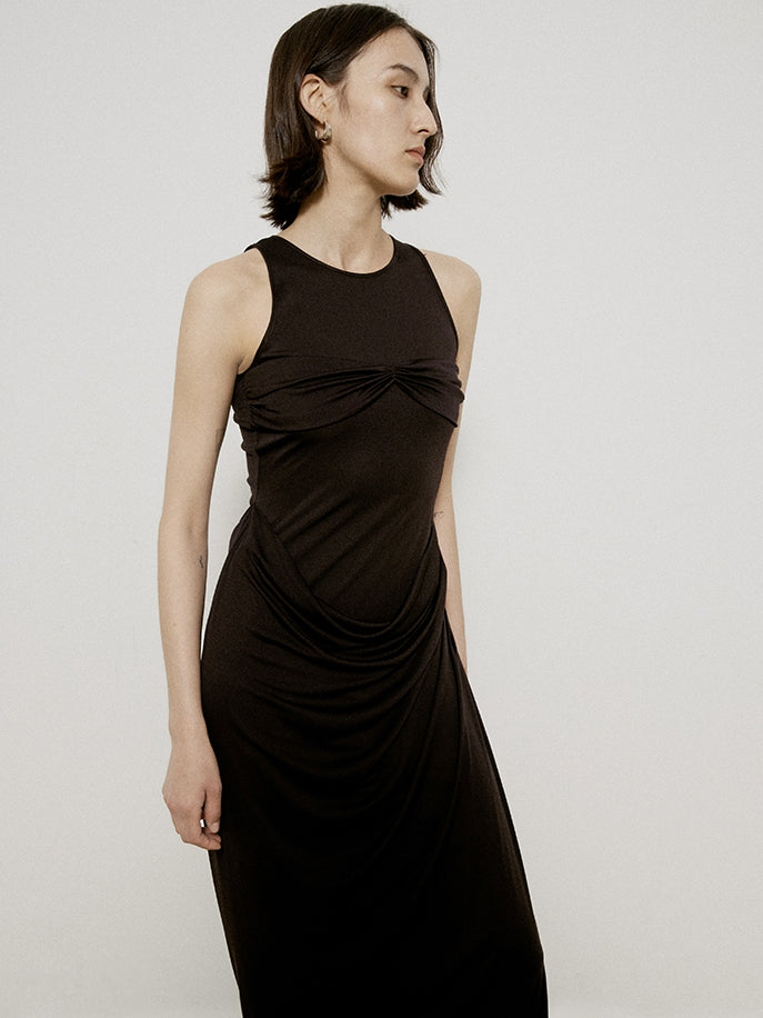 Elegant Drape Long Slim Simple One-Piece
