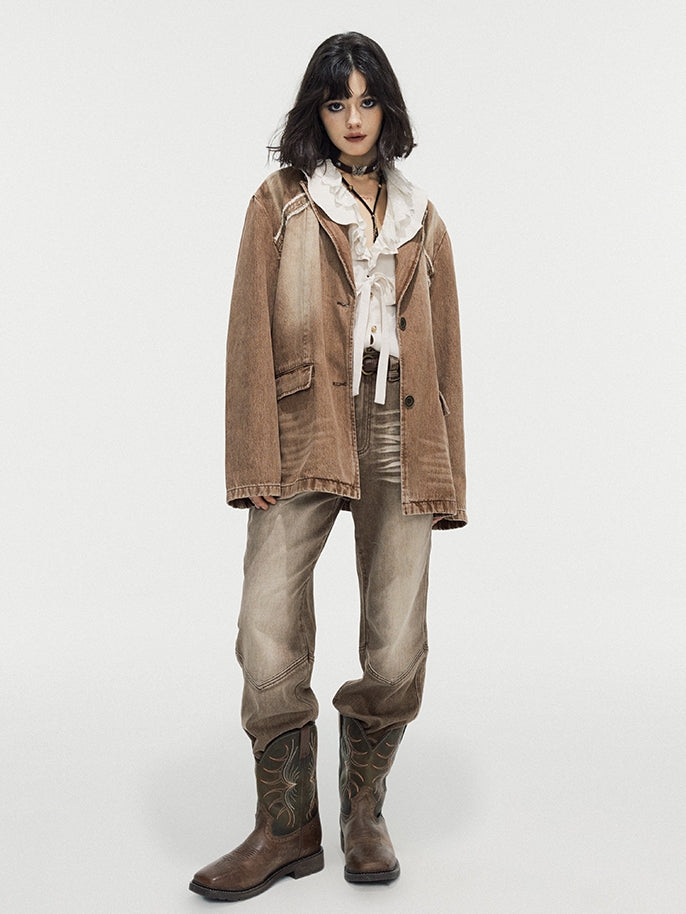 Modest Faded Denim Vintage Flare-Pants