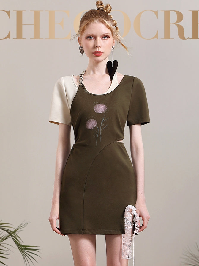 사이드 슬릿 꽃 레이스 비대칭 독특한 원피스