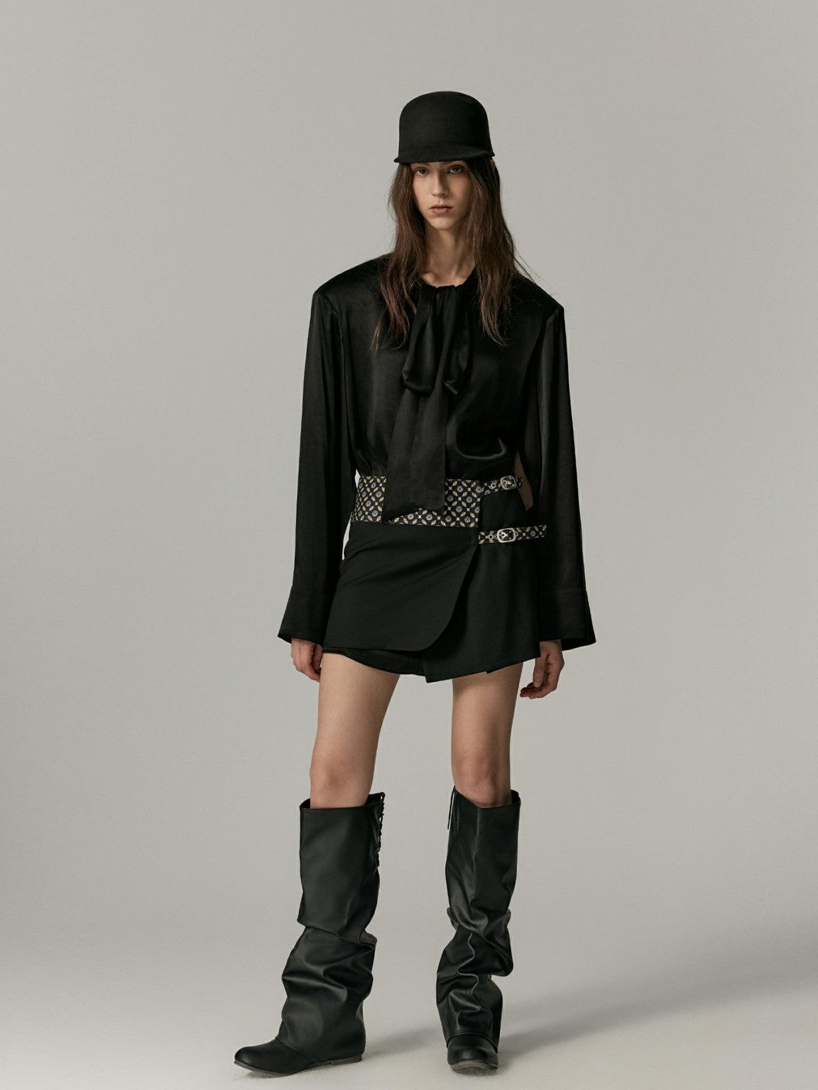 Ribbon-Tie Oversize Cape Blouse