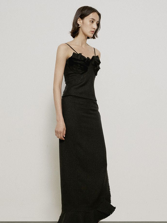 Plain Asymmetry Slit Long-Skirt