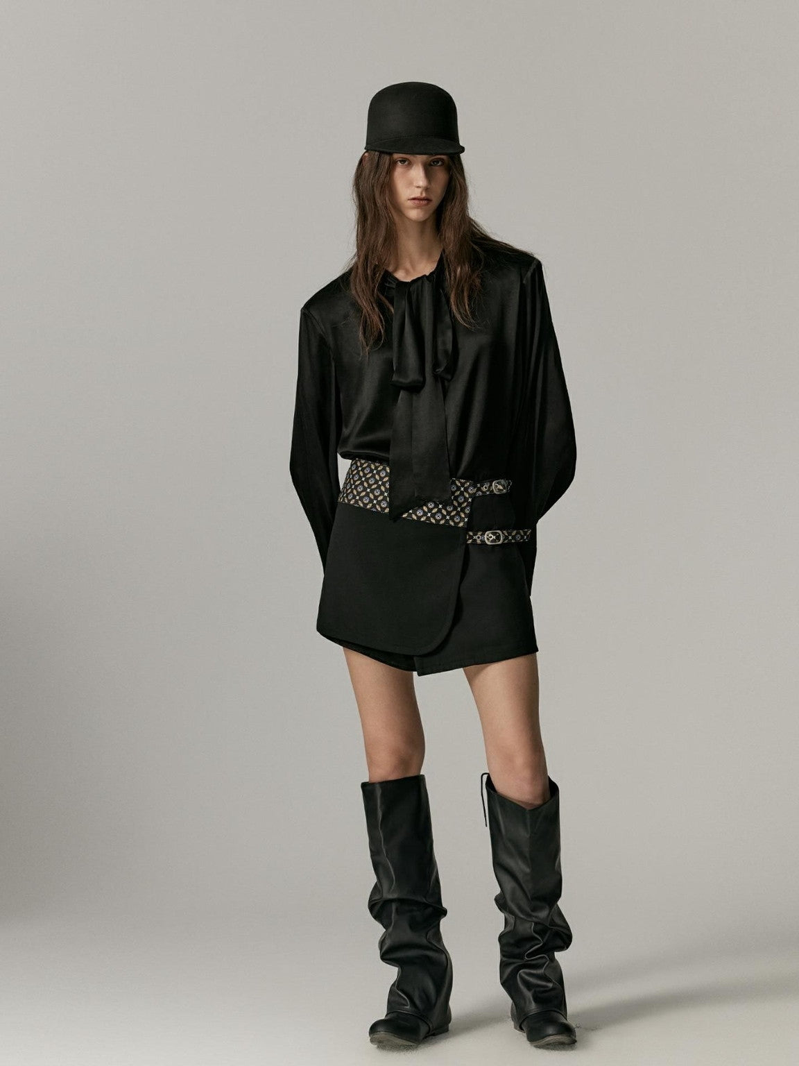 Ribbon-Tie Oversize Cape Blouse