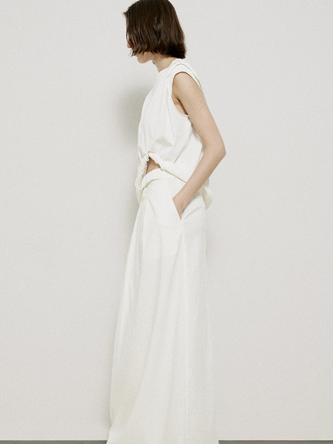 Roll-up ärmellose natürliche Chic Tops