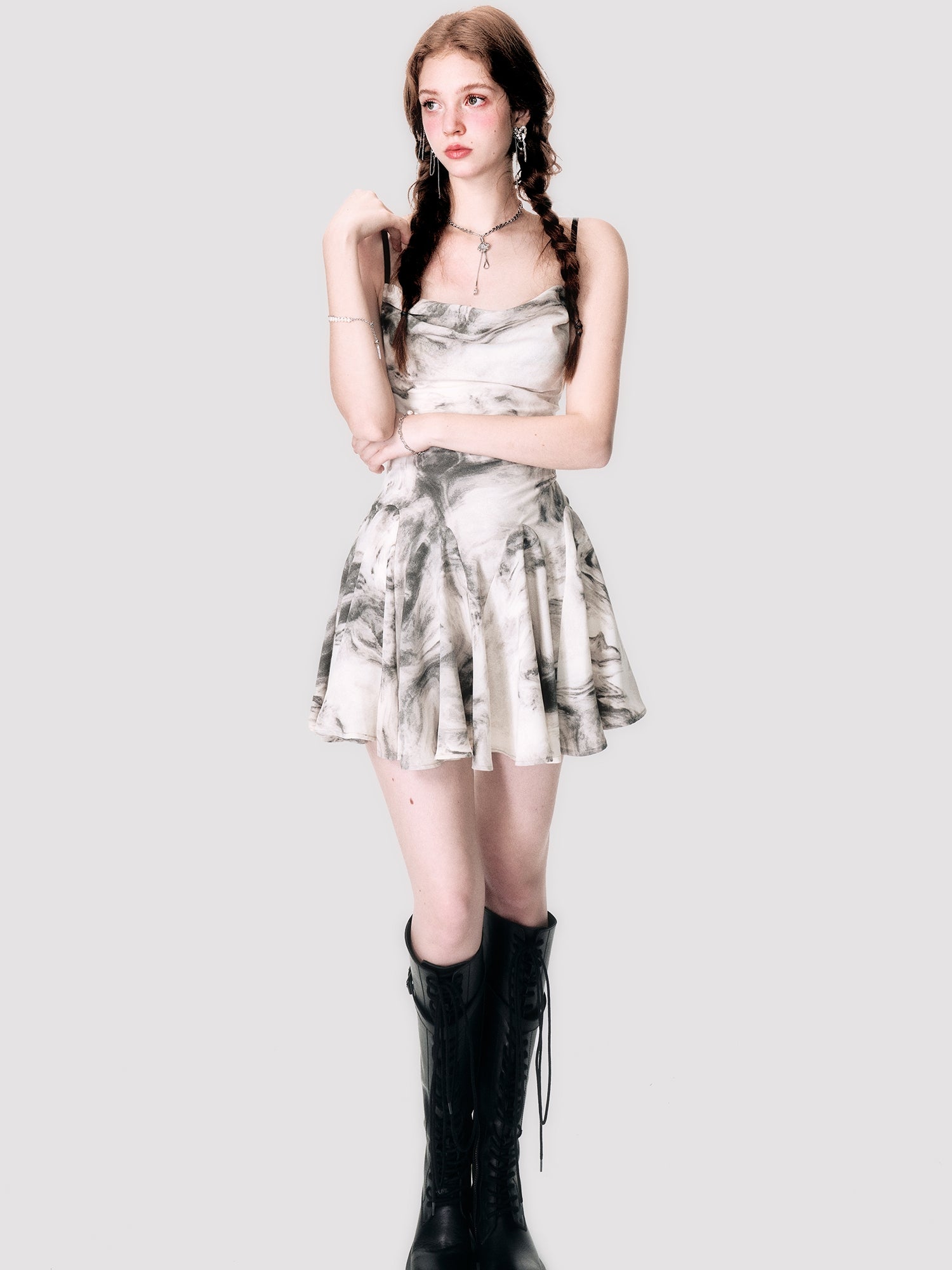 Tie-Dye Marble Back-Open Chic Fluffily Mini-One-Piece