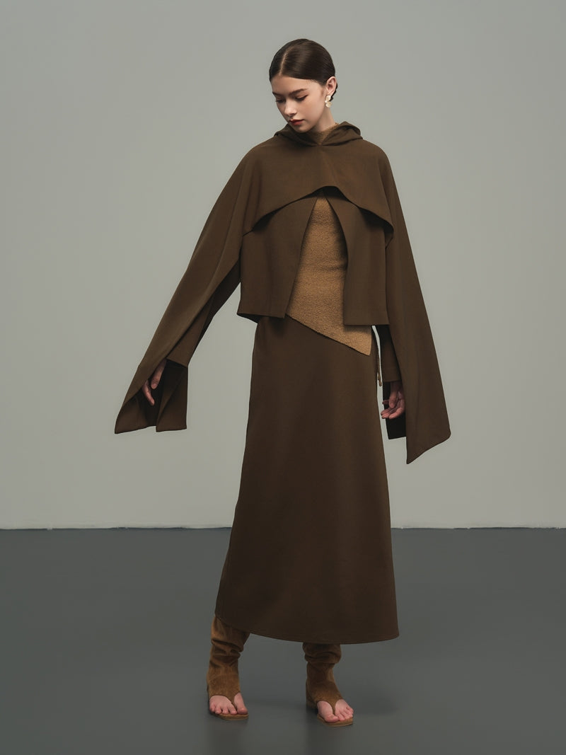 Nichi No-Collar Plain Loose Flare Jacket Mantle