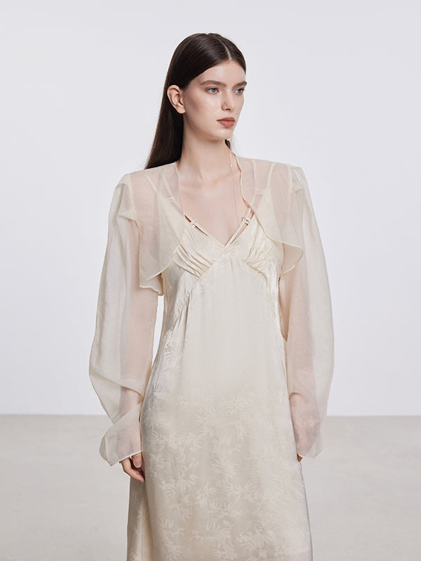 One-Piece & Cardigan Embroidery Sheer Elegant Set-Up