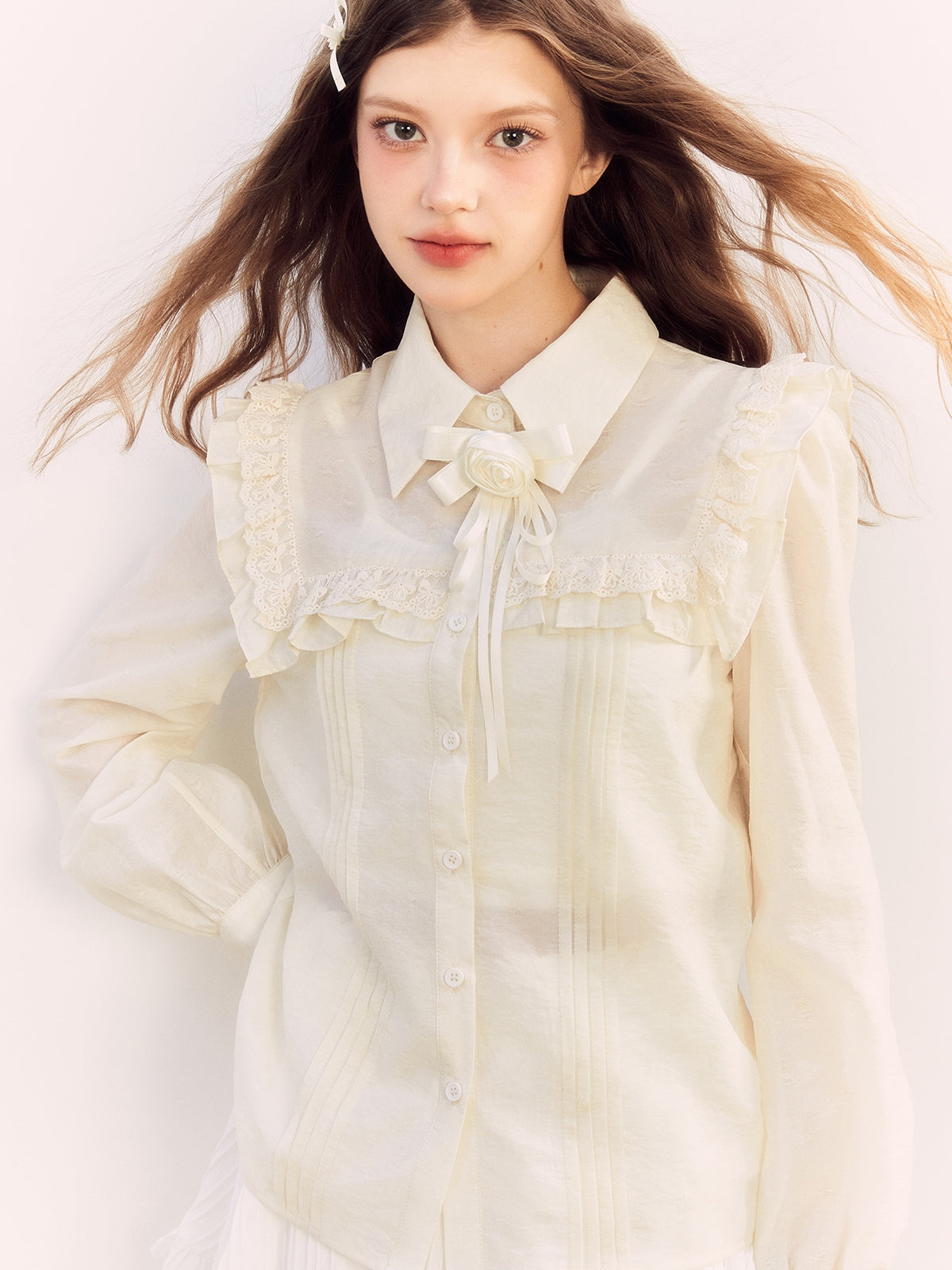 Rose Frill Big-Collar Retro Blouse