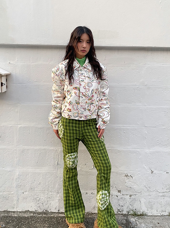 Rose Flower Checked Girly Nichi Pants