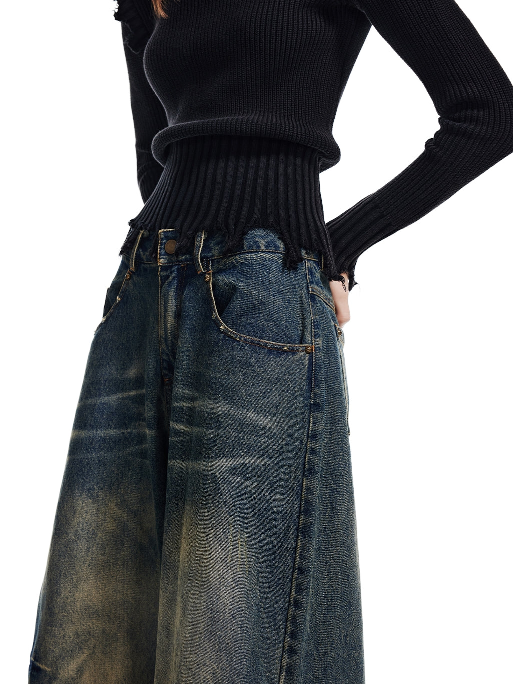Denim Loose Faded Casual Wide-Pants