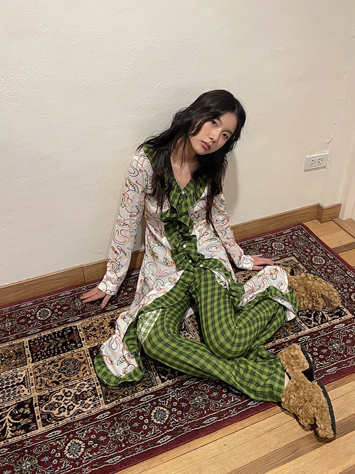 Rose Flower Checked Girly Nichi Pants