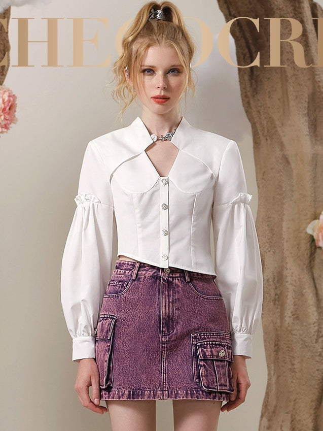 비대칭 니치 프릴 독특한 블라우스