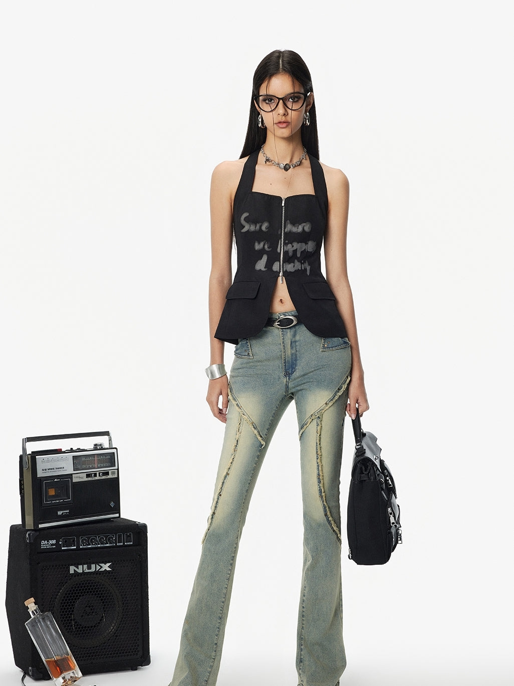 Sprühen Sie Halbzip-Retro-Checkted Tops & Mermaid-Rock-Rock-Rock-Rock