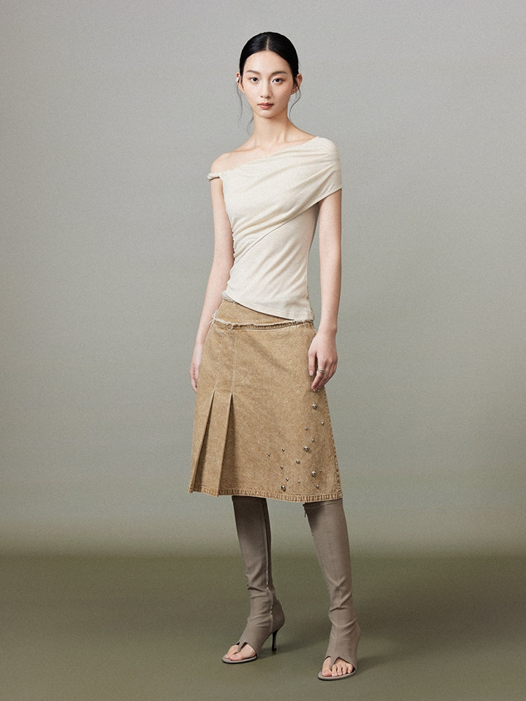 세련된 고급스러운 One Shoulder 드레이프 단단한 탑