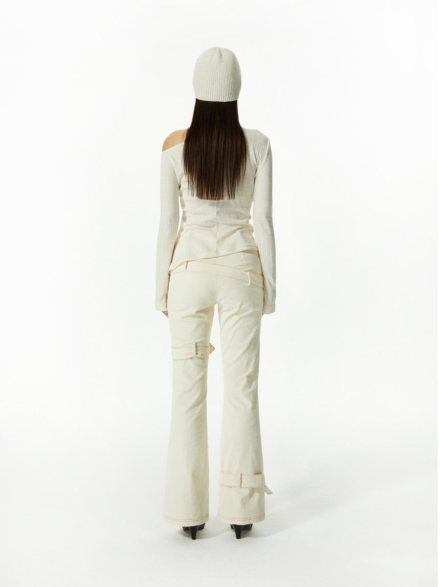 Rosenblumenmotiv One-Shoulder-Asymmetrie Nichi Niedlichen Strick