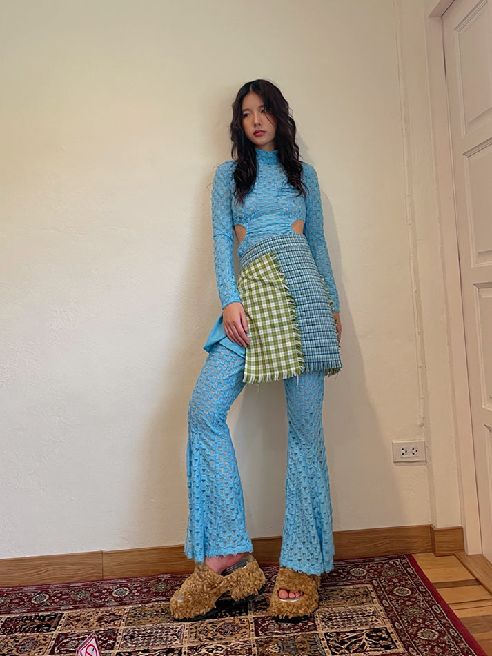 Side-Cut Checked Nichi Tight Knit