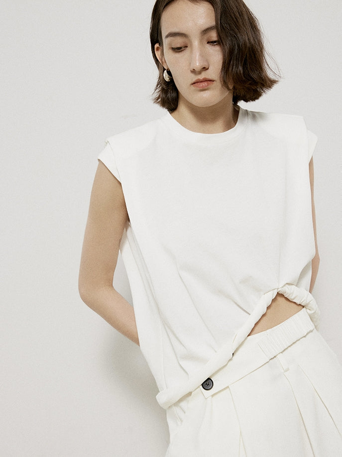 Roll-up ärmellose natürliche Chic Tops