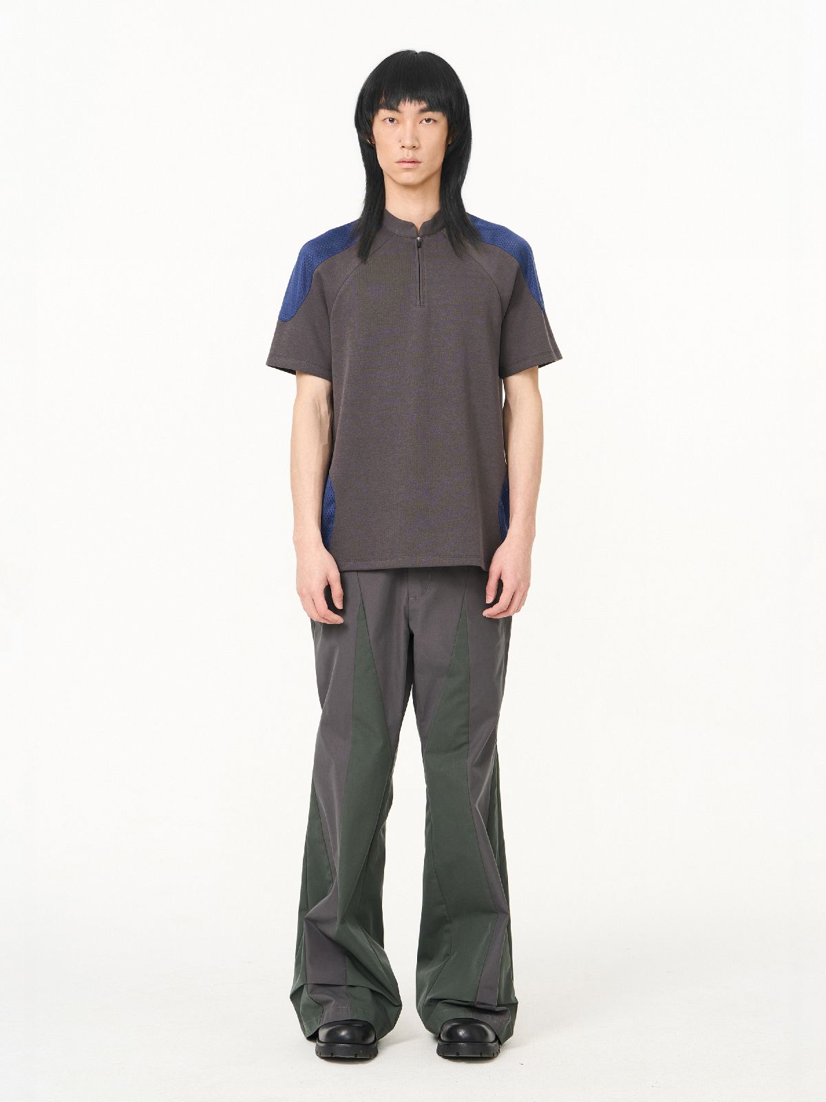 Bi-color Retro Zip Mao-color Casual Tops
