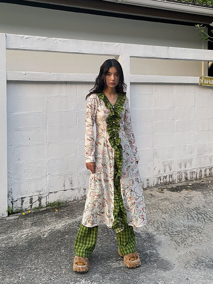 Rose Flower Checked Girly Nichi Pants