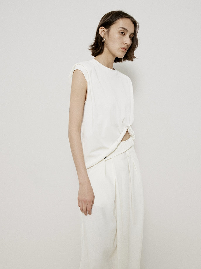 Roll-up ärmellose natürliche Chic Tops