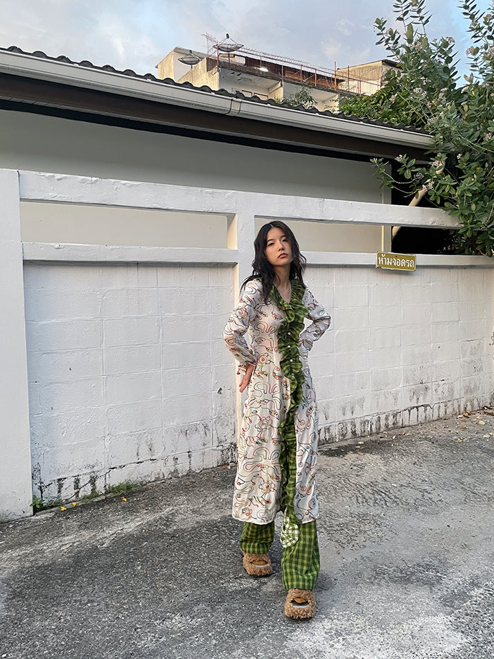 Rose Flower Checked Girly Nichi Pants