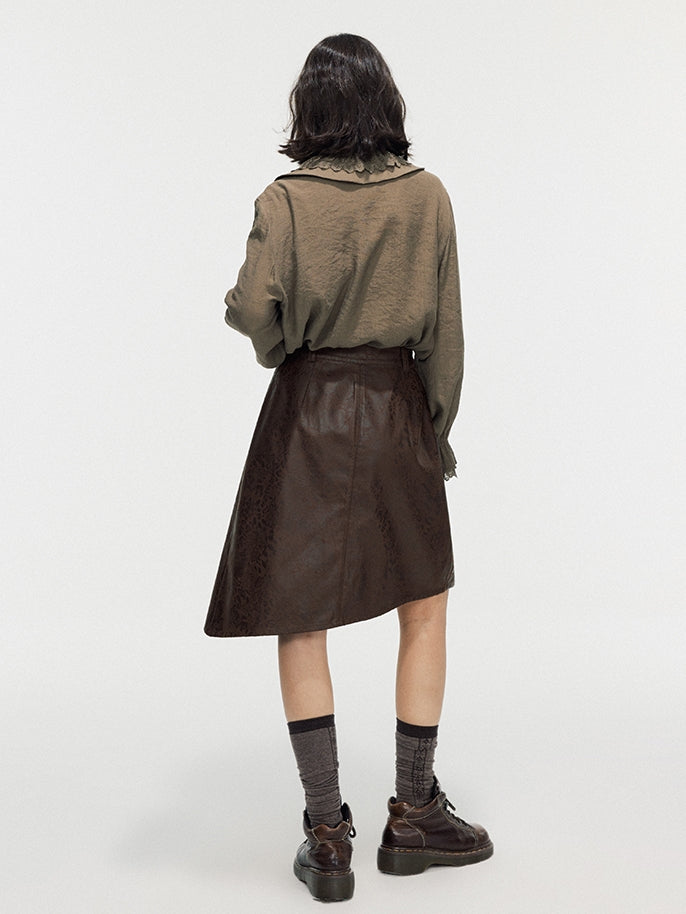 Leather Lace Asymmetry Middle Skirt
