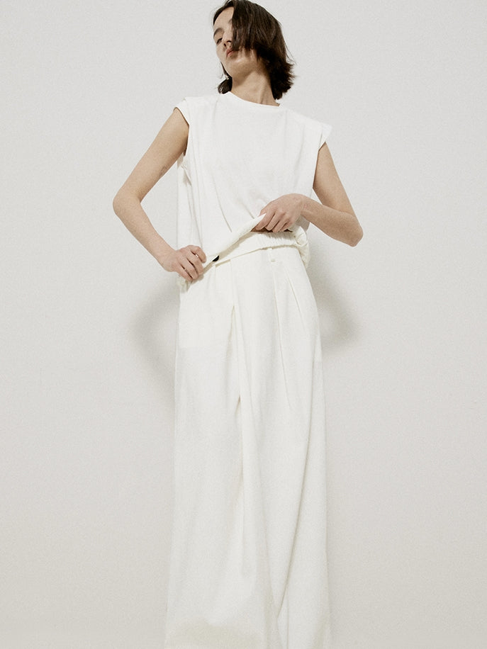 Roll-up ärmellose natürliche Chic Tops
