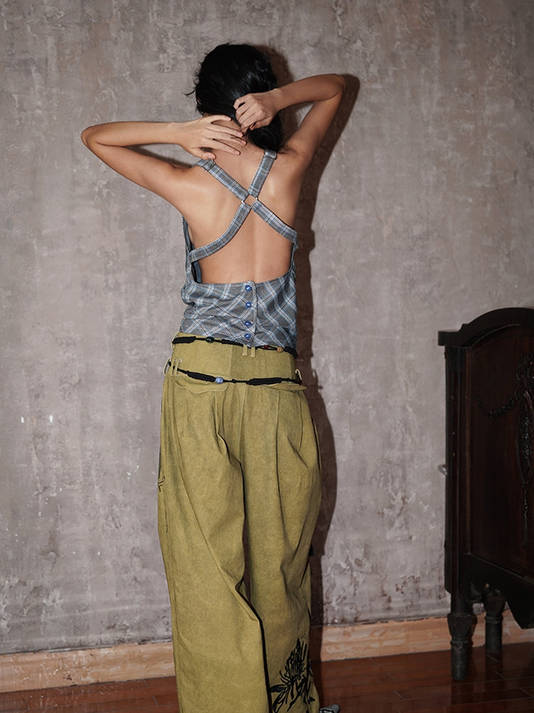 체크 백 오픈 백-크로스 걸리 탑