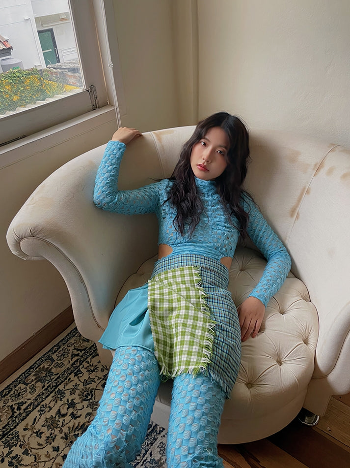 Side-Cut Checked Nichi Tight Knit