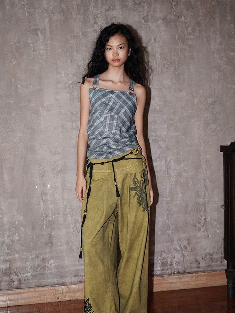 체크 백 오픈 백-크로스 걸리 탑