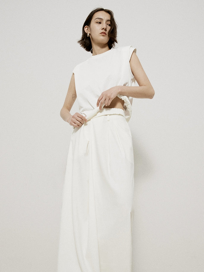 Roll-up ärmellose natürliche Chic Tops