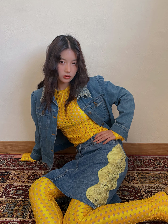 메쉬 펀칭 타이트한 니치 얇은 컷