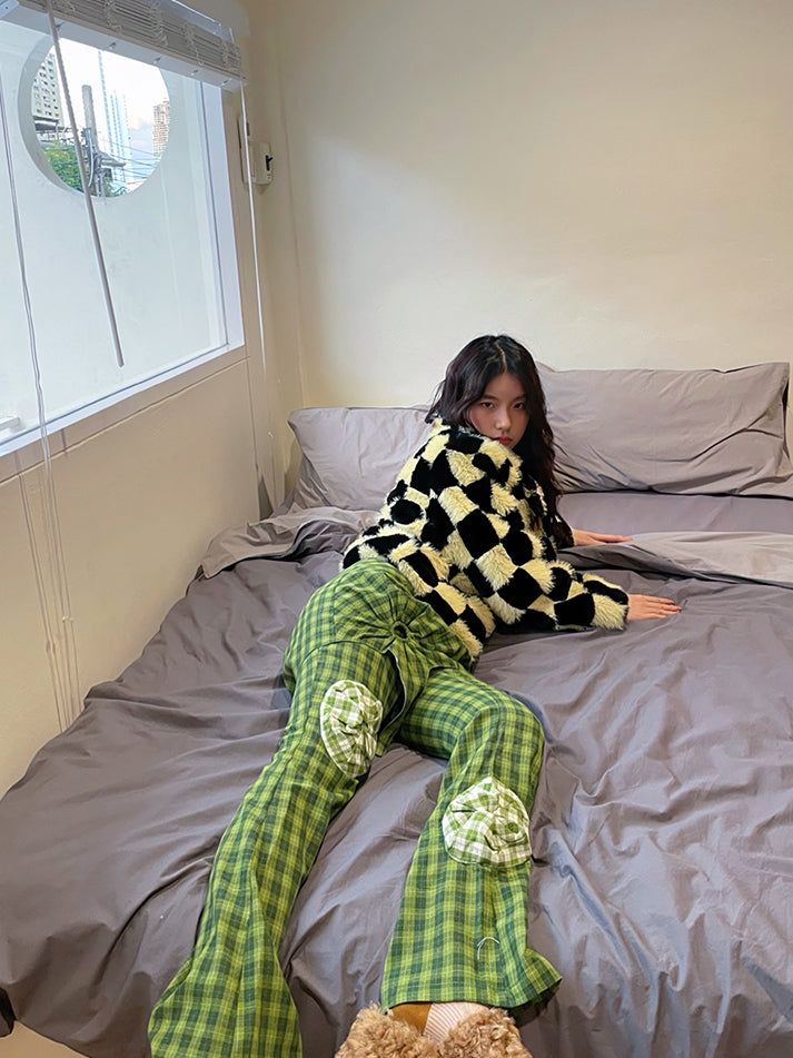 Rose Flower Checked Girly Nichi Pants