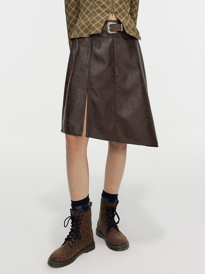 Leather Lace Asymmetry Middle Skirt