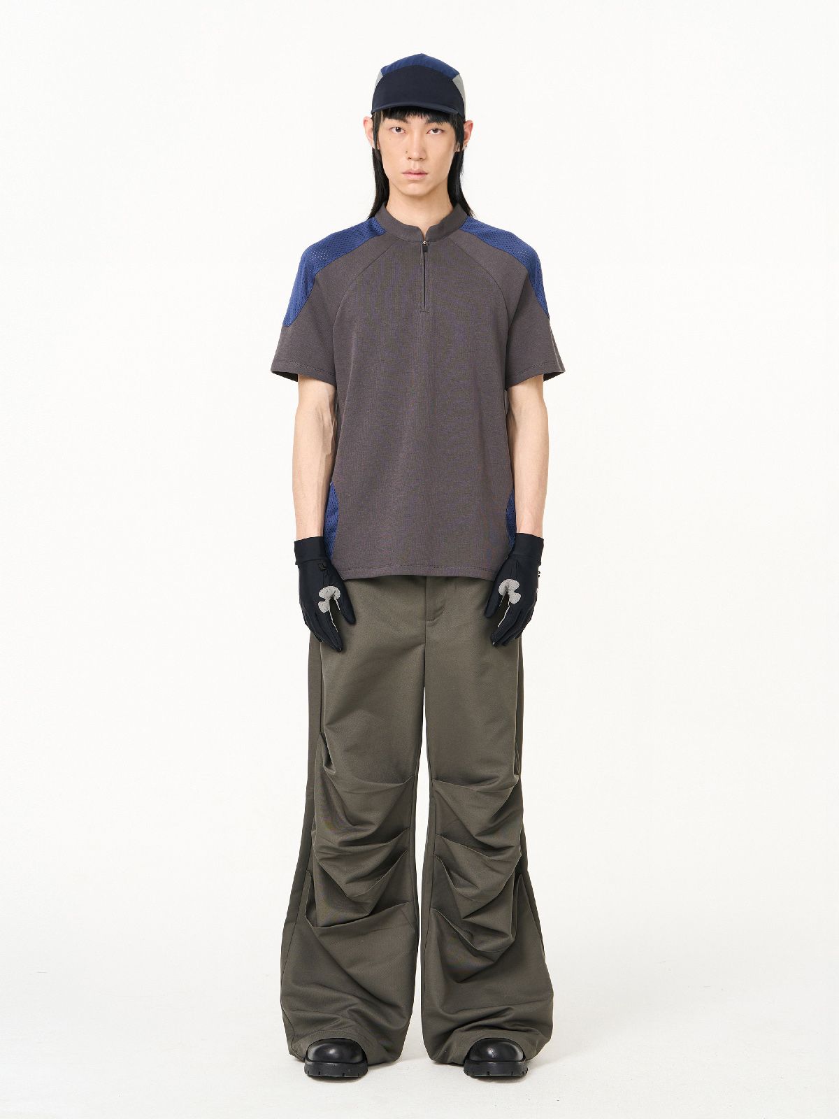 Bi-color Retro Zip Mao-color Casual Tops