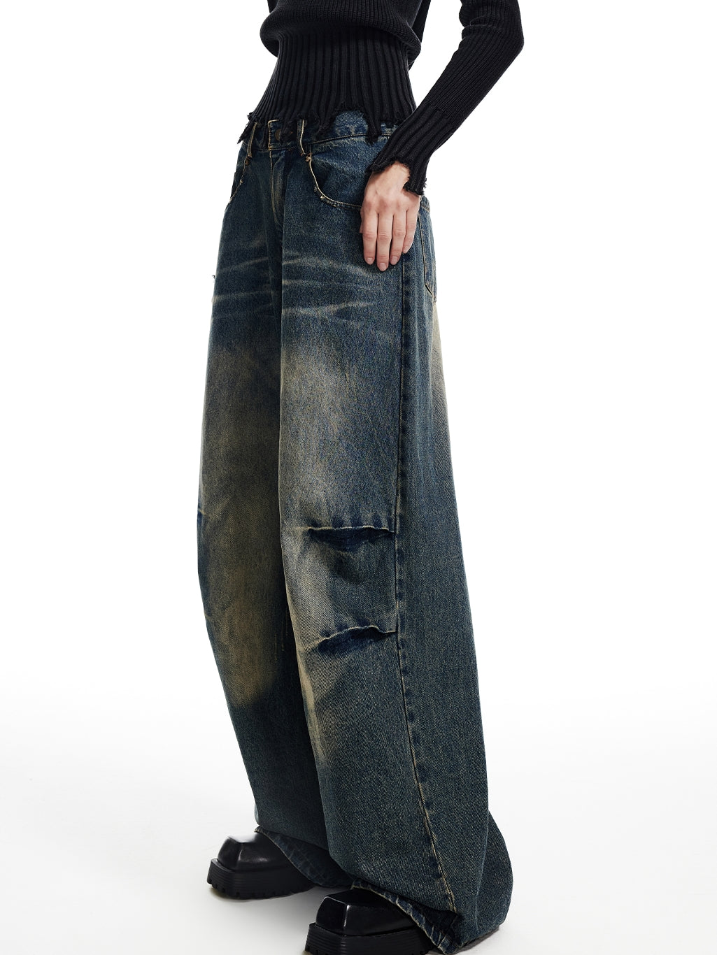 Denim Loose Faded Casual Wide-Pants