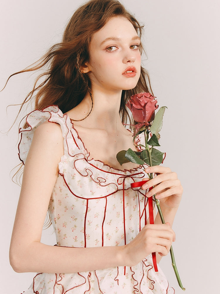 비대칭 프러플 여자 꽃 원피스