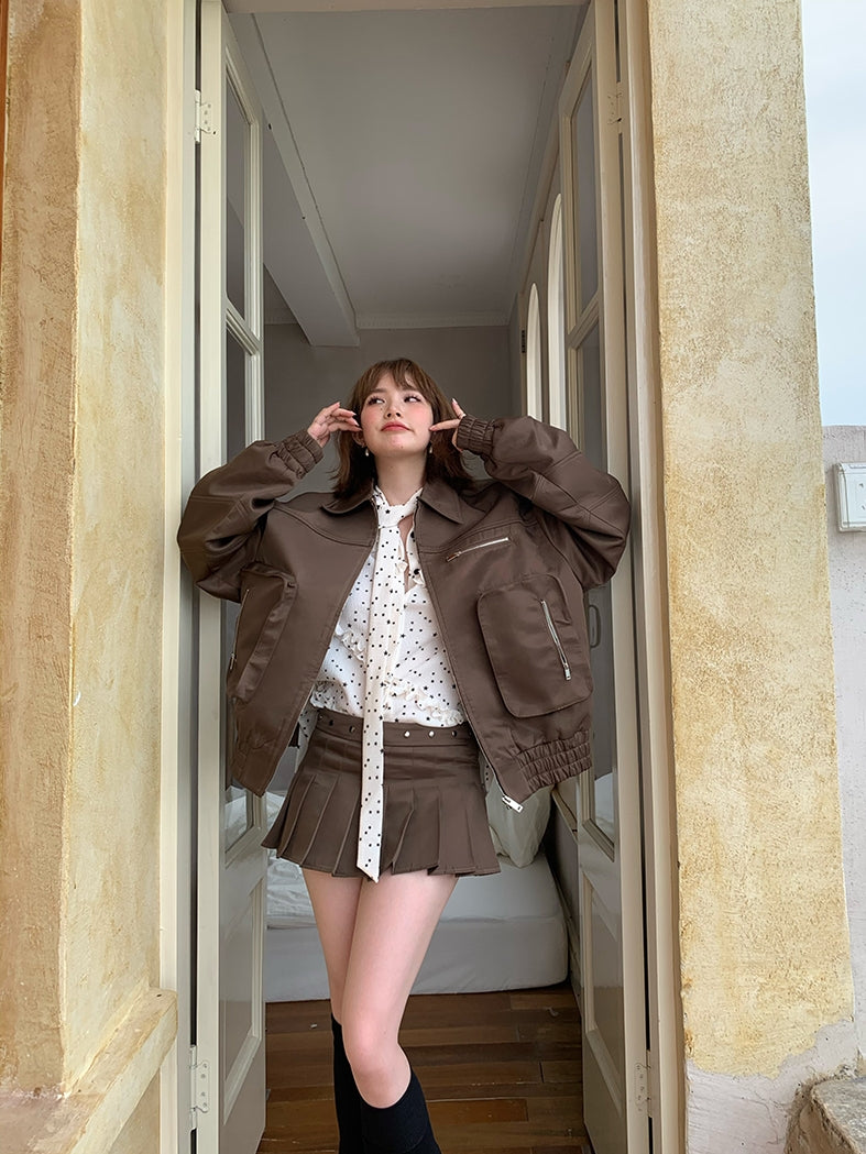 Big-Pocket Retro Casual Oversize Jacket&Mini-Skirt
