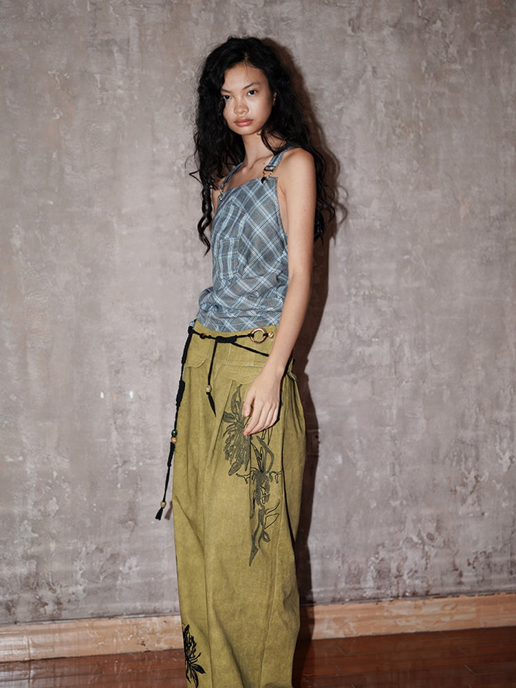 체크 백 오픈 백-크로스 걸리 탑