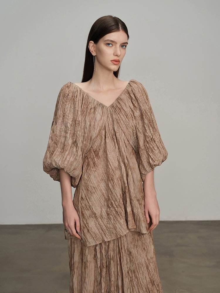 Broyance à pli-dye à col en V rétro-Balloon