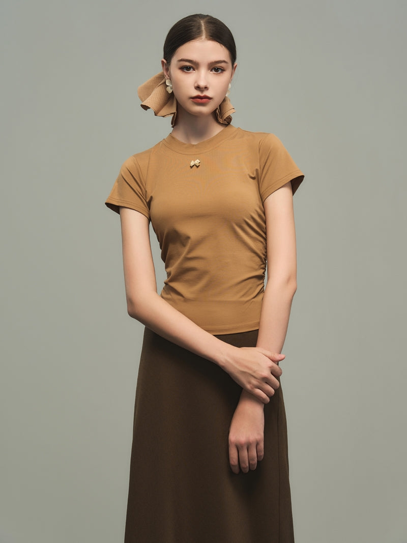 Side-Gather Tight Plain Retro Cutsew